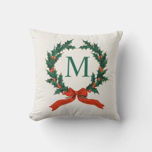 Cojín Decorativo Corona de Navidad y inicial Vintage