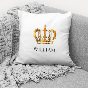 Cojín Decorativo Corona de Oro Blanca Personalizada