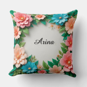 Cojín Decorativo Corona floral con flores vibrantes en pastel y