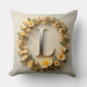 Cojín Decorativo Corona floral con letra dorada L