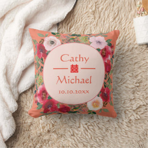 Cojín Decorativo Corona floral de naranja ceremonia de té de boda c