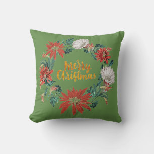 Cojín Decorativo Corona floral de Navidad con letra Brushscript dor