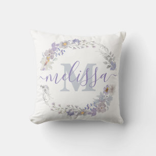 Cojín Decorativo Corona floral personalizada morada y gris