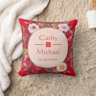 Cojín Decorativo Corona floral roja ceremonia de té de boda china
