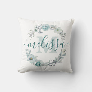 Cojín Decorativo Corona floral verde de niebla marina personalizada