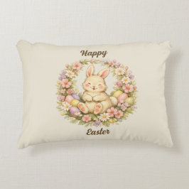Cojín Decorativo Corona floral vintage de conejo feliz de Pascua