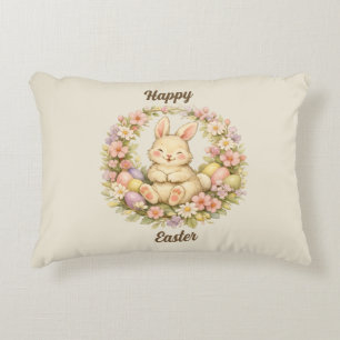 Cojín Decorativo Corona floral vintage de conejo feliz de Pascua
