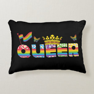 Cojín Decorativo Corona gay arcoiris con bandera y mariposas