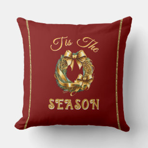 Cojín Decorativo Corona roja dorada "Es la temporada"