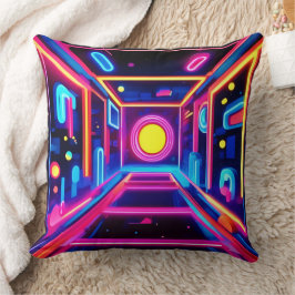 Cojín Decorativo Corredor de Neón: Una Odisea Digital