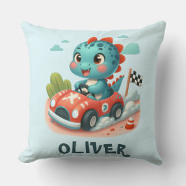 Cojín Decorativo Corredor lindo Dino conduciendo un coche rápido