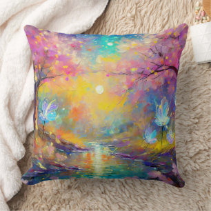 Cojín Decorativo Corriente de Amanecer Fantasía de Flor de Cerezo
