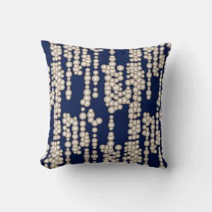 Cojín Decorativo Corriente de burbujas, blancas sobre azul marino