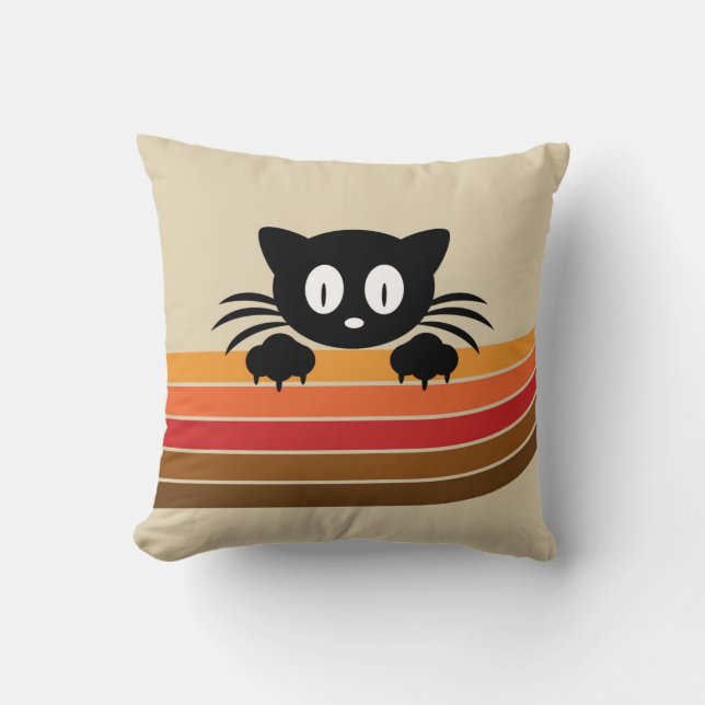 Cojín Decorativo Cortar gato negro con rayas retro (Anverso)