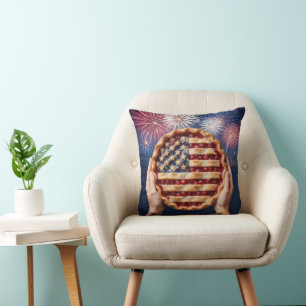 Cojín Decorativo Corteza de bandera americana en una tarta de cerez