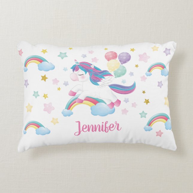 Cojín Decorativo Corto de nombre personalizado del arcoiris Pastel  (Anverso)