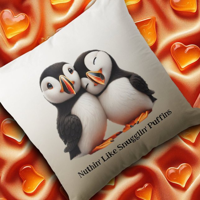 Cojín Decorativo Cosas como los Puffins de Snugglin (Nuthin' Like Snugglin' Puffins Throw Pillow Cover Photo)