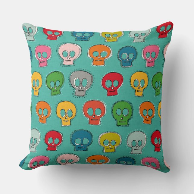 Cojín Decorativo coser calavera turquesa (Anverso)