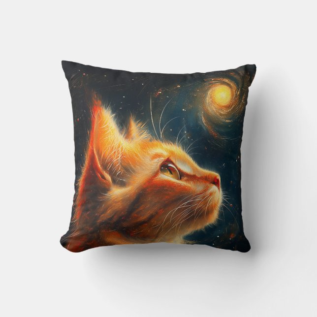 Cojín Decorativo Cosmic Dreamer | Ginger Cat Stargazing (Anverso)
