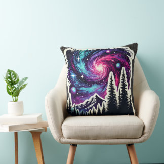 Cojín Decorativo Cosmic Forest: Galaxy Meets Nature