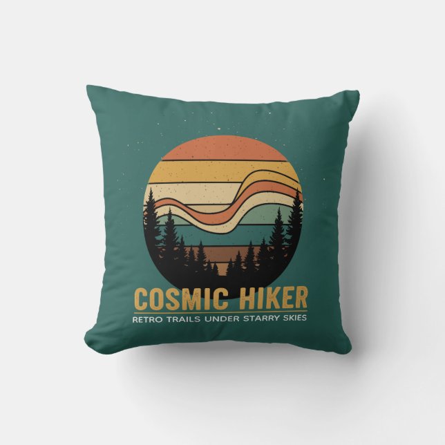 Cojín Decorativo Cosmic Hiker Retro 70s Sunset Space Forest Stars (Anverso)