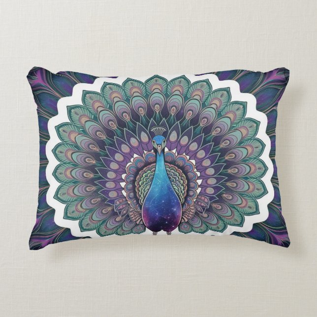 Cojín decorativo Cosmic Peacock Mandala (Anverso)