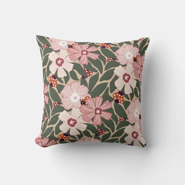 Cojín Decorativo Cosmo Woodland Ladybugs & Wildflower Earthy Colour (Anverso)