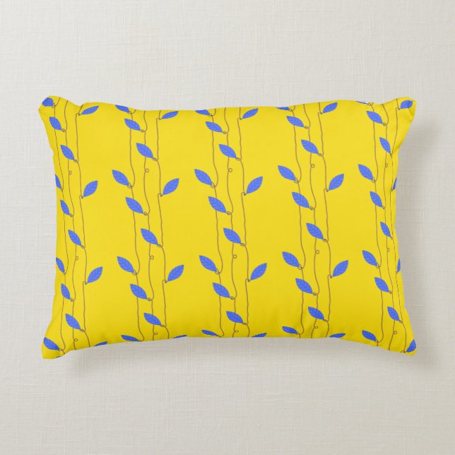Cojín Decorativo Cosmo y brillante amarillo morado hojas algodón (Anverso)