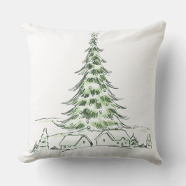 Cojín Decorativo Cosmos árboles de Navidad y casas blancas de invie