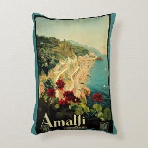 Cojín Decorativo Costa Amalfitana italiana, cartel vintage de viaje