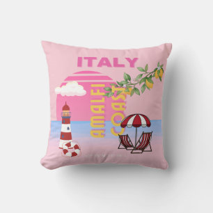 Cojín Decorativo Costa Amalfitana, Viaje Preppy, Rosa