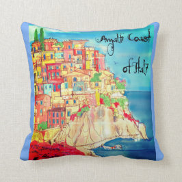 Cojín Decorativo Costa de Amalfi de Italia acuarela Mediterráneo