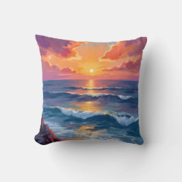 Cojín Decorativo Costa Dorada | Pintura en Acuarela de la Puesta de