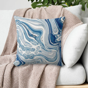 Cojín Decorativo costa playa náutico olas acuarela azul remolinos