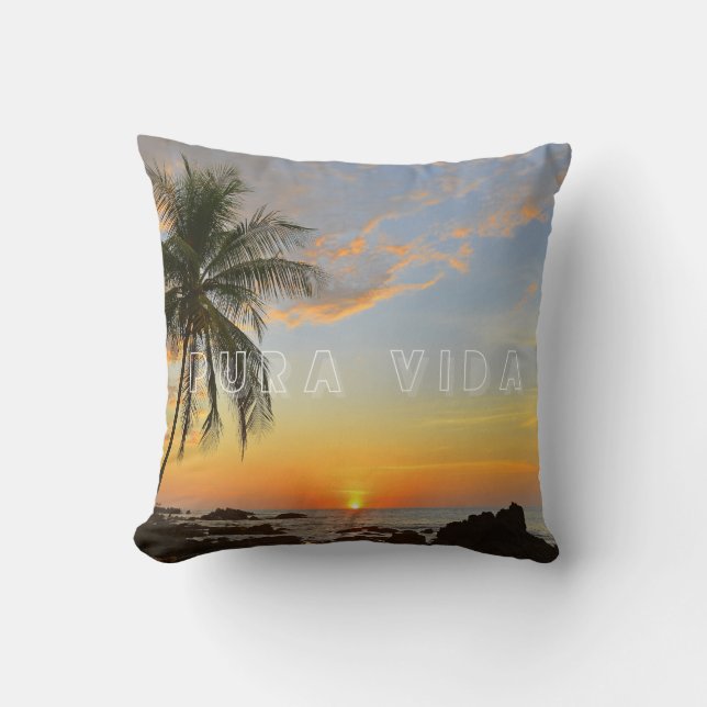 Cojín Decorativo Costa Rica Sunset Beach Pura Vida Throw Pillow (Anverso)