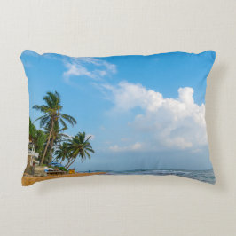 Cojín Decorativo Costa tropical de playa y palmeras vista al océano