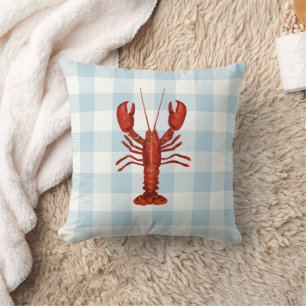 Cojín Decorativo Costera de Lobster Blue Gingham Check