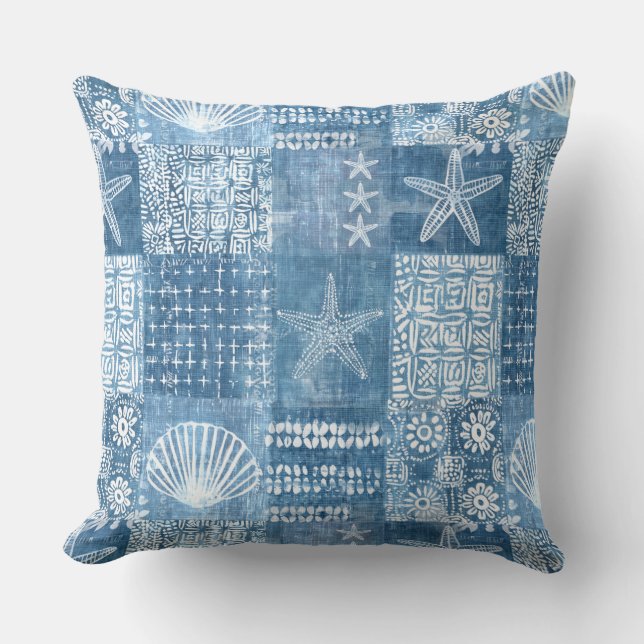Cojín decorativo costero Blue Boho (Anverso)