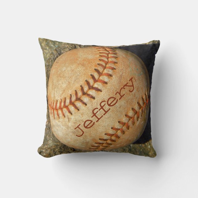 Cojín Decorativo Costillar rojo vintage del béisbol blanco (Anverso)