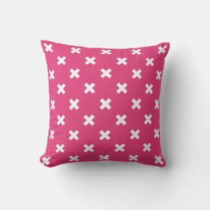 Cojín Decorativo Costillas cruzadas blancas en fucsia