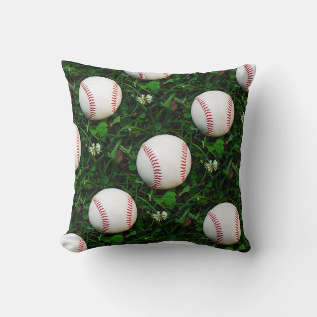 Cojín Decorativo Costillas rojas de béisbol blanco (Anverso)
