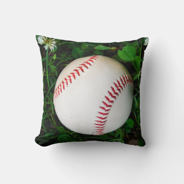 Cojín Decorativo Costillas rojas de béisbol blanco (Anverso)