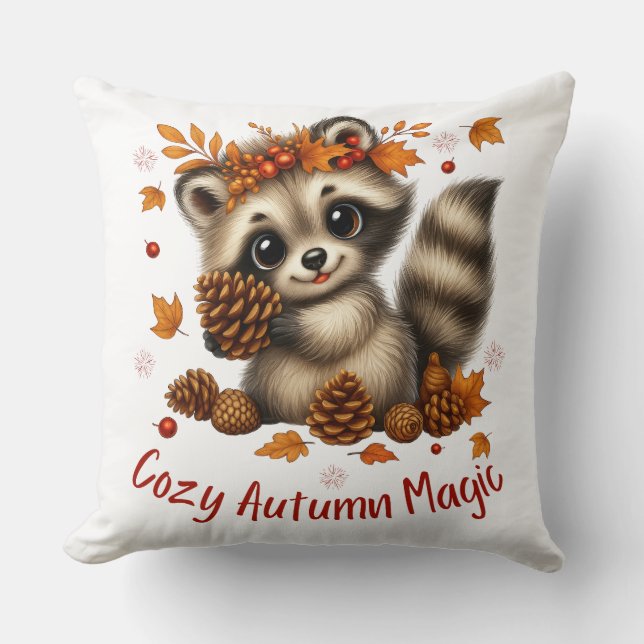 Cojín Decorativo Cosy Autumn Magic Racoon (Anverso)
