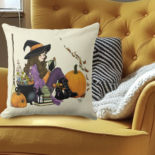 Cojín Decorativo Cosy Witch Vibes Halloween Pumpkins Purple