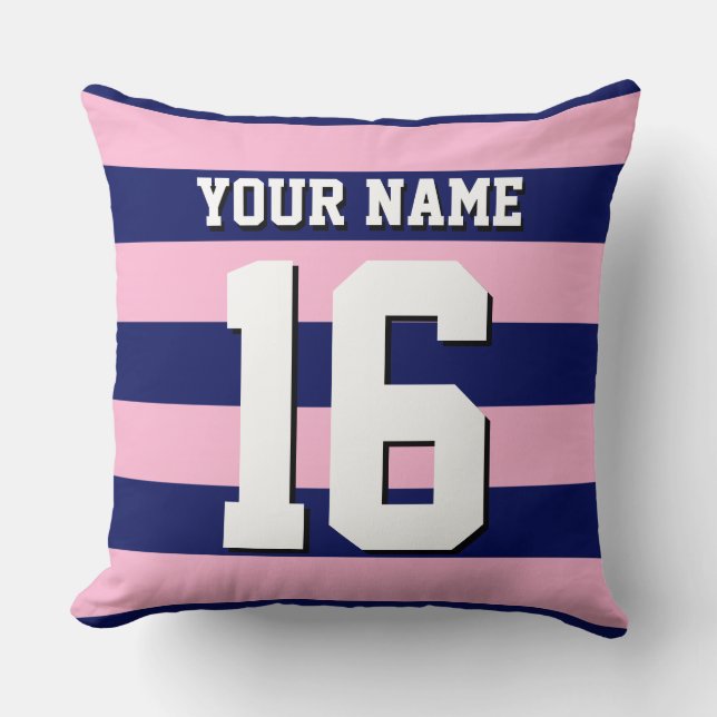 Cojín Decorativo Cot Candy Pink Navy Blue Team Jersey Preppy Stripe (Anverso)