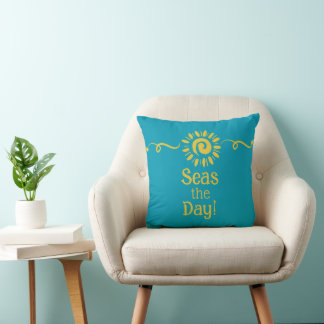 Cojín Decorativo Cotización del día del sol de la casa azul amarill