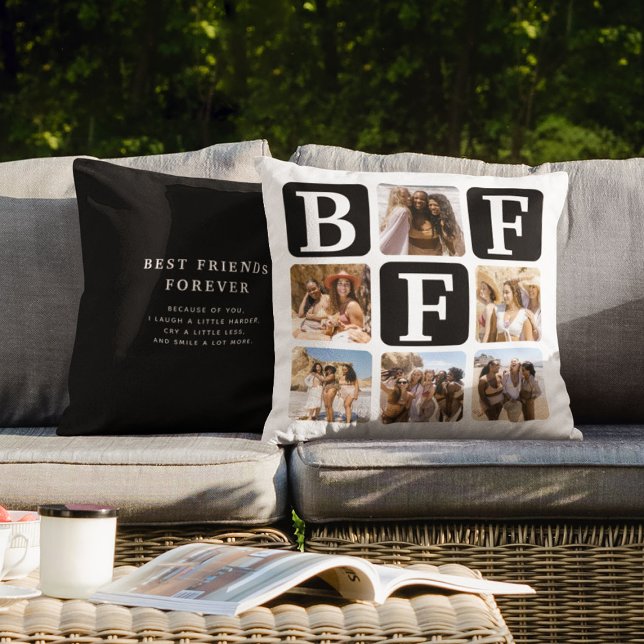 Cojín Decorativo Cotización moderna multifotográfica BFF Black (Subido por el creador)