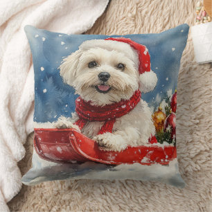 Cojín Decorativo Coton De Tulear en Trineo Deja que nieve Navidad