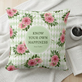 Cojín Decorativo Cottage Floral Verde Salvia Cita Literaria