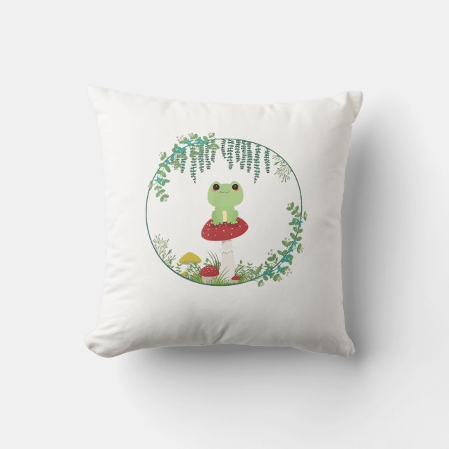 Cojín Decorativo Cottagecore Aesthetic Kawaii Frog Goblincore Cute  (Anverso)